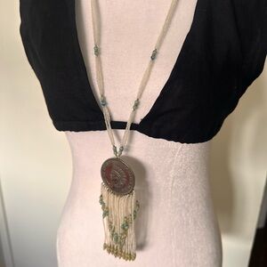 Beaded Necklace with Silver Coin